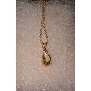 1.03ctw  Natural Citrine and Diamond Necklace 18" - 18k Gold-plated chain